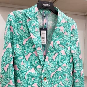 MENS BLAZER 38R Vineyard Wines sea green leaves with pink spaces